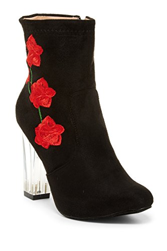 Women's Clarity-7 Designer Floral Print Clear Lucite Heel Tall Ankle Boots - Jazame, Inc.