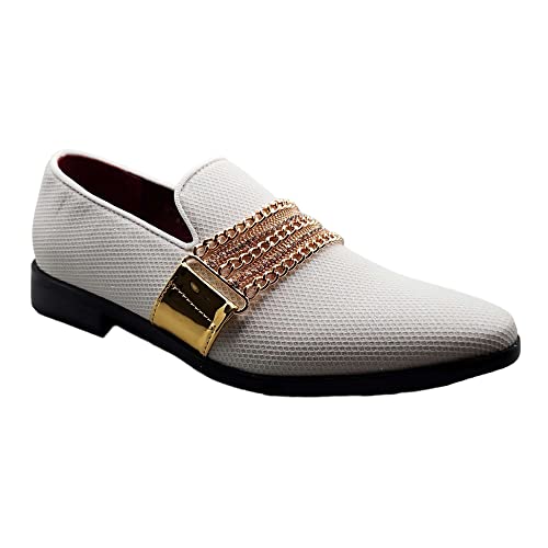 Men's Sparkle Smoking Moccasin Slip On Round Toe Formal Loafers Dress Shoes White / 9 Men's Sparkle Smoking Moccasin Slip On Round Toe Formal Loafers Dress Shoes White / 9