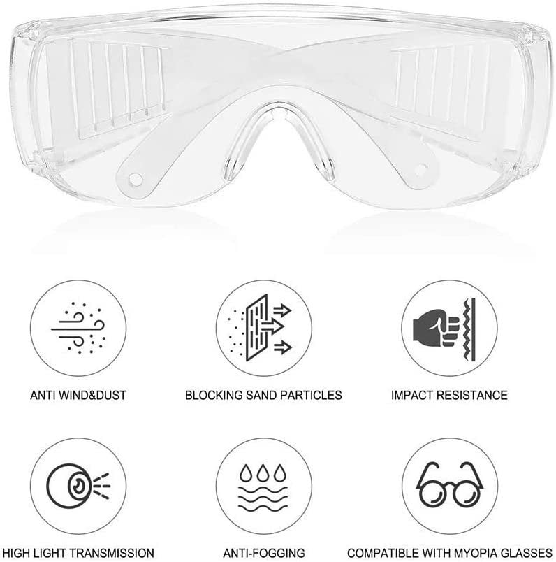 Protective Goggles Fit Over Glasses Vented Anti Fog Protection Eye Transparent Safety Glasses Lab