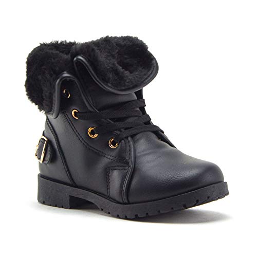 Little Girls Faux Fur Lined Military Style Combat Ankle High Chukka