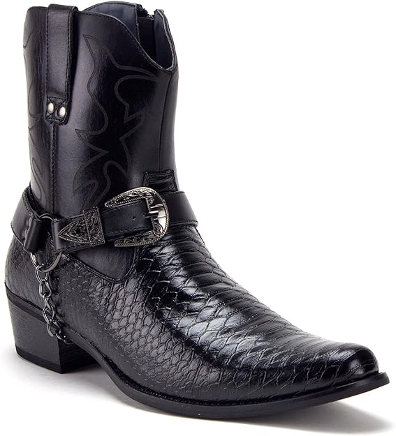 Men's Western Ankle High Cowboy Riding Dress Boots, Snake Print w/Belt 8 M US / Black Snake Men's Western Ankle High Cowboy Riding Dress Boots, Snake Print w/Belt 8 M US / Black Snake