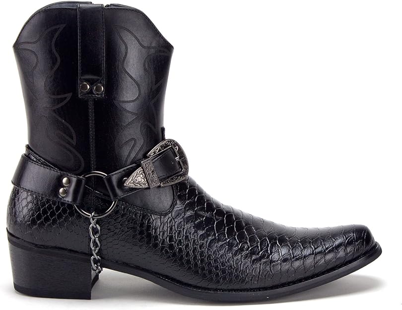 Jazame Men s Western Ankle High Cowboy Riding Dress Boots 10.5 M US Black Snake
