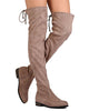 Womens Faux Suede Thigh High Drawstring Riding Boot Tall Knee High Boots