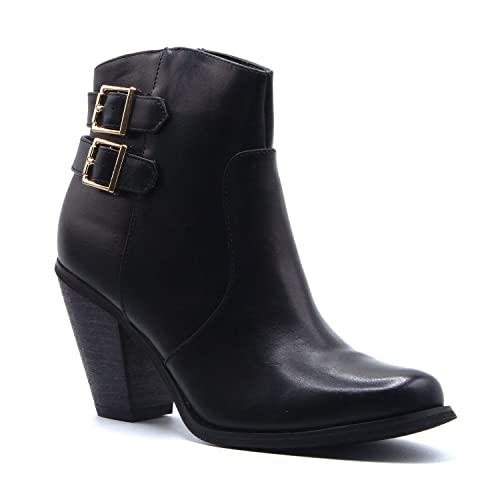 Women's Chunky Block High Heel Ankle Boots Round Toe Short