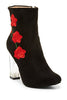 Women's Clarity-7 Designer Floral Print Clear Lucite Heel Tall Ankle Boots - Jazame, Inc.