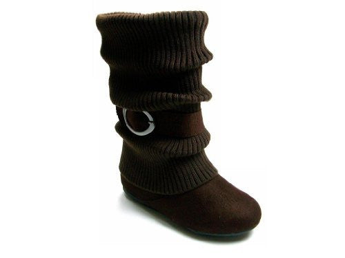 Girls Daysi-K Brown Tall Ruched Fold Over Knit Boots - Jazame, Inc.
