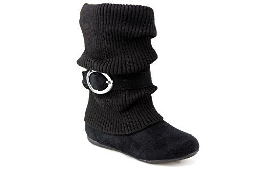 Girls Daysi-K Black Tall Ruched Fold Over Knit Boots - Jazame, Inc.