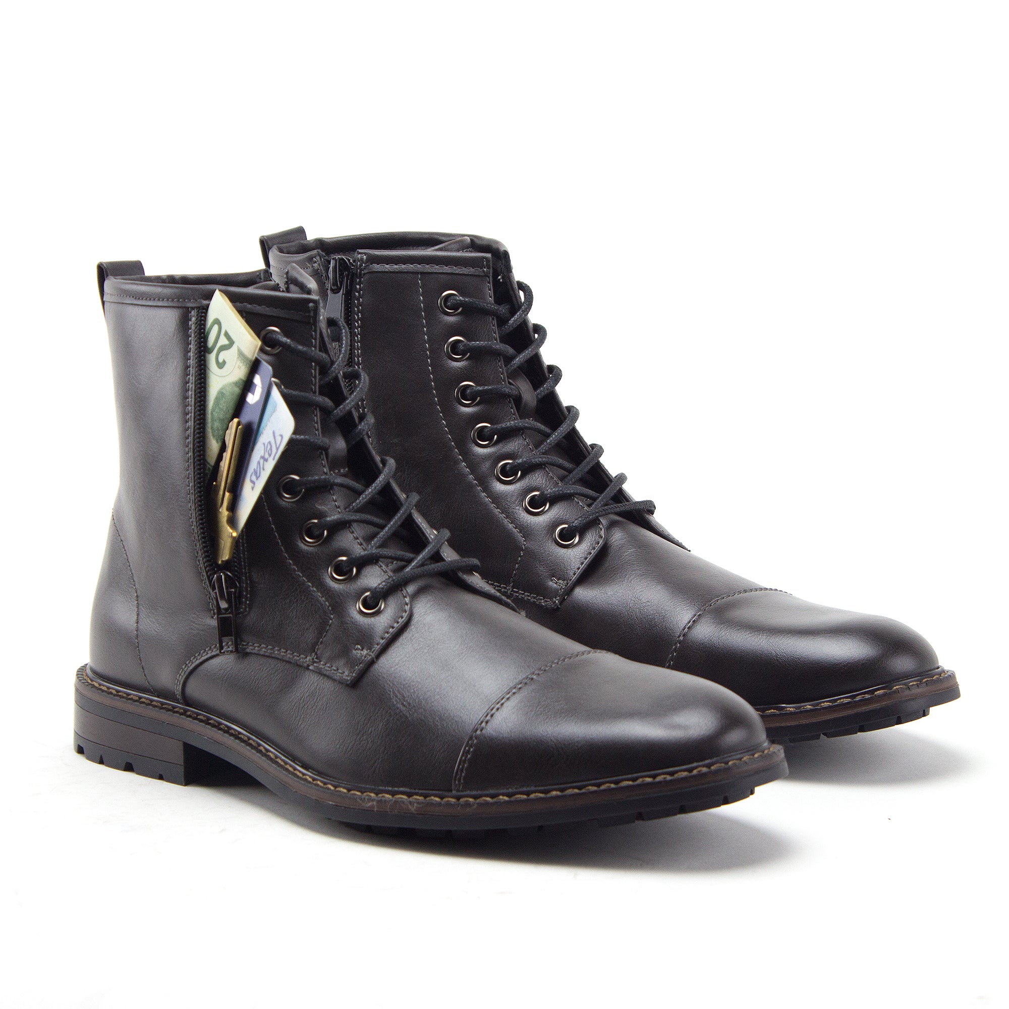 Men's Stealth Distressed Secret Pocket Military Combat Dress Boots Grey / 7 Men's Stealth Distressed Secret Pocket Military Combat Dress Boots Grey / 7