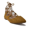 Women's Rylee Suede Ankle Tie Pointy Toe Flat Shoes - Jazame, Inc.