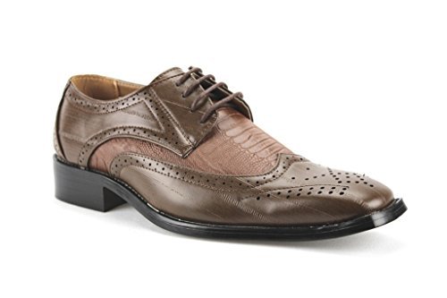 Men's W2015-2 Faux Crocodile Wing Tip Detail Oxford Shoes - Jazame, Inc.