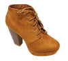 Women's Goldie-21 Almond Toe Platform Chunky Heel Lace Up Booties - Jazame, Inc.