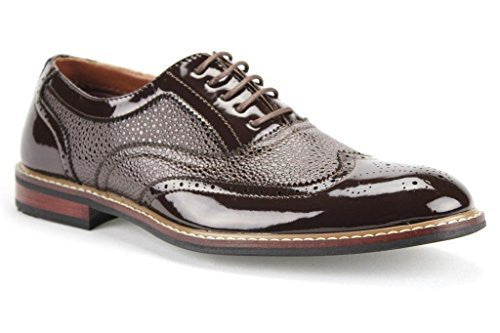 Ferro Aldo Men's 139001P Formal Wing Tip Patent Leather Dress Oxfords Shoes 8 D(M) US / Brown Ferro Aldo Men's 139001P Formal Wing Tip Patent Leather Dress Oxfords Shoes 8 D(M) US / Brown