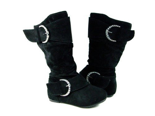 Girls Destiny-K Studded Buckle Full Zipper Suede Boots - Jazame, Inc.