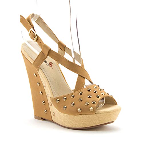 Women's BLW-08 Casual Studded Espadrilles Platform Wedges Strappy Sandals - Jazame, Inc.