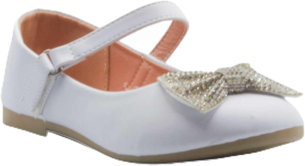 Jazamé Girls' Embellished Bow Round Toe Mary Jane Dress Shoes, Ballerina Flats
