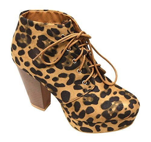 Women's Goldie-21 Almond Toe Platform Chunky Heel Lace Up Booties - Jazame, Inc.