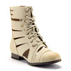 Women's Tosca-124A Tall Calf High Lace Up Cut Out Strappy Military Dress Boots - Jazame, Inc.