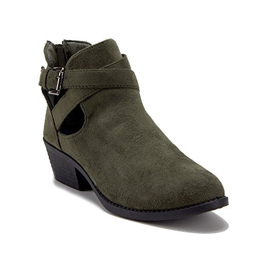 Women's BAL-05W Cut Out Belted Slip On Ankle High Suede Boots - Jazame, Inc.