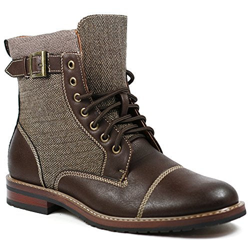 Mens M-808566 Tweed Lace Up Cap Toe Dress Fashion Ankle Boots - Jazame, Inc.