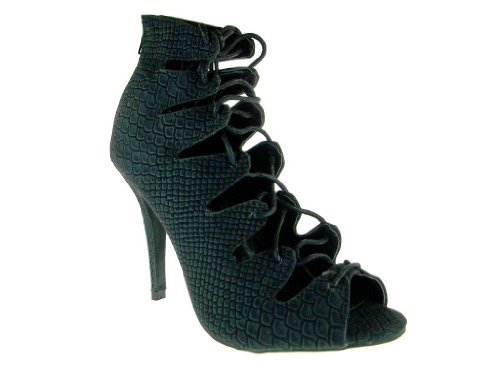 Women's Jenson-45A Gladiator Lace Up Snake Textured Heels - Jazame, Inc.