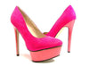 Women's Chloe-01 Hot Pink Suede Slip On Plaform Pump Heels - Jazame, Inc.