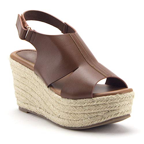 Women's Prema-02 Flatform Espadrilles Platform Sling Back Wedges Sandals Shoes - Jazame, Inc.