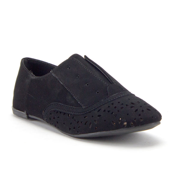 Women's Salya-707 Slip On Laser Cut Out Perforated Lace-Less Menswear Oxfords Flats Shoes - Jazame, Inc.