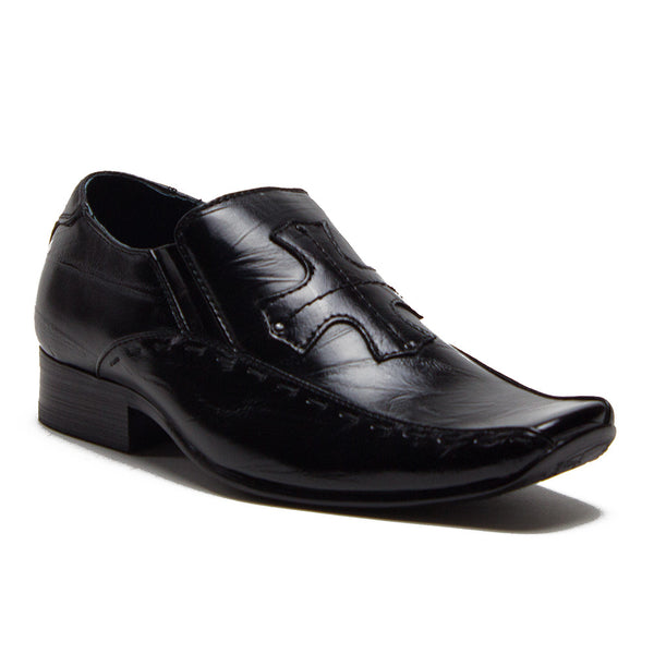 Boys Conal Cross Patch Slip On Dress Loafers Shoes K-61005 Black-82 - Jazame, Inc.