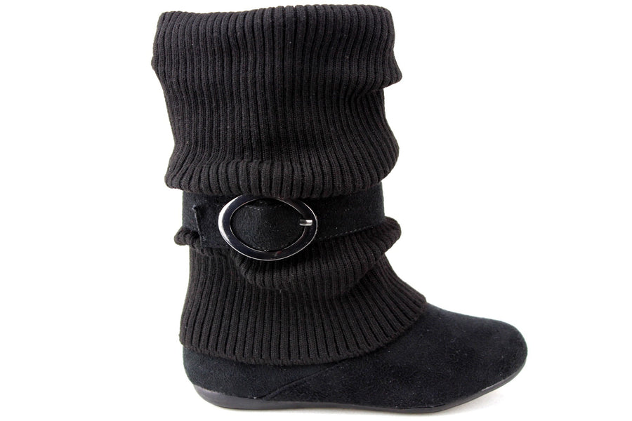 Girls Daysi-K Black Tall Ruched Fold Over Knit Boots - Jazame, Inc.