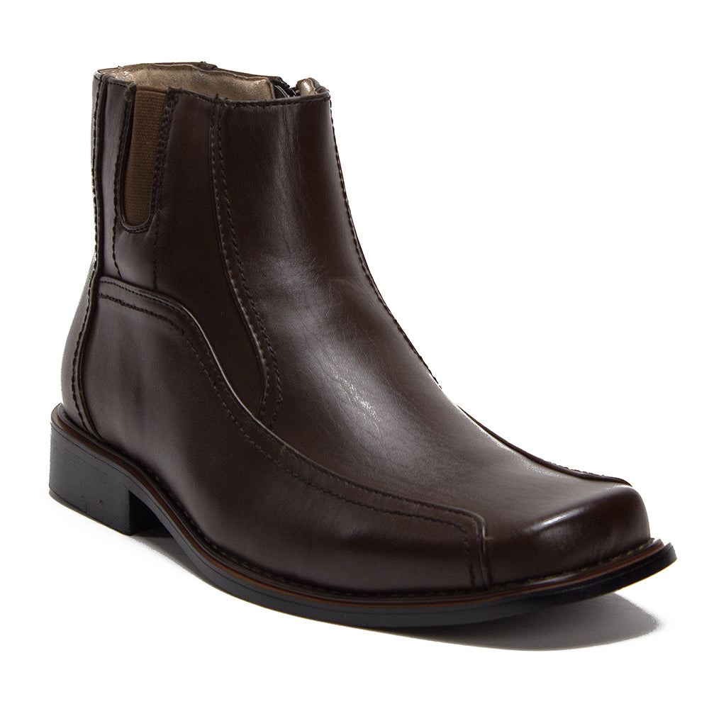 Men's 38912 Leather Lined Ankle High Moto Zipped Chelsea Dress Boots 6 M US / Chocolate Men's 38912 Leather Lined Ankle High Moto Zipped Chelsea Dress Boots 6 M US / Chocolate