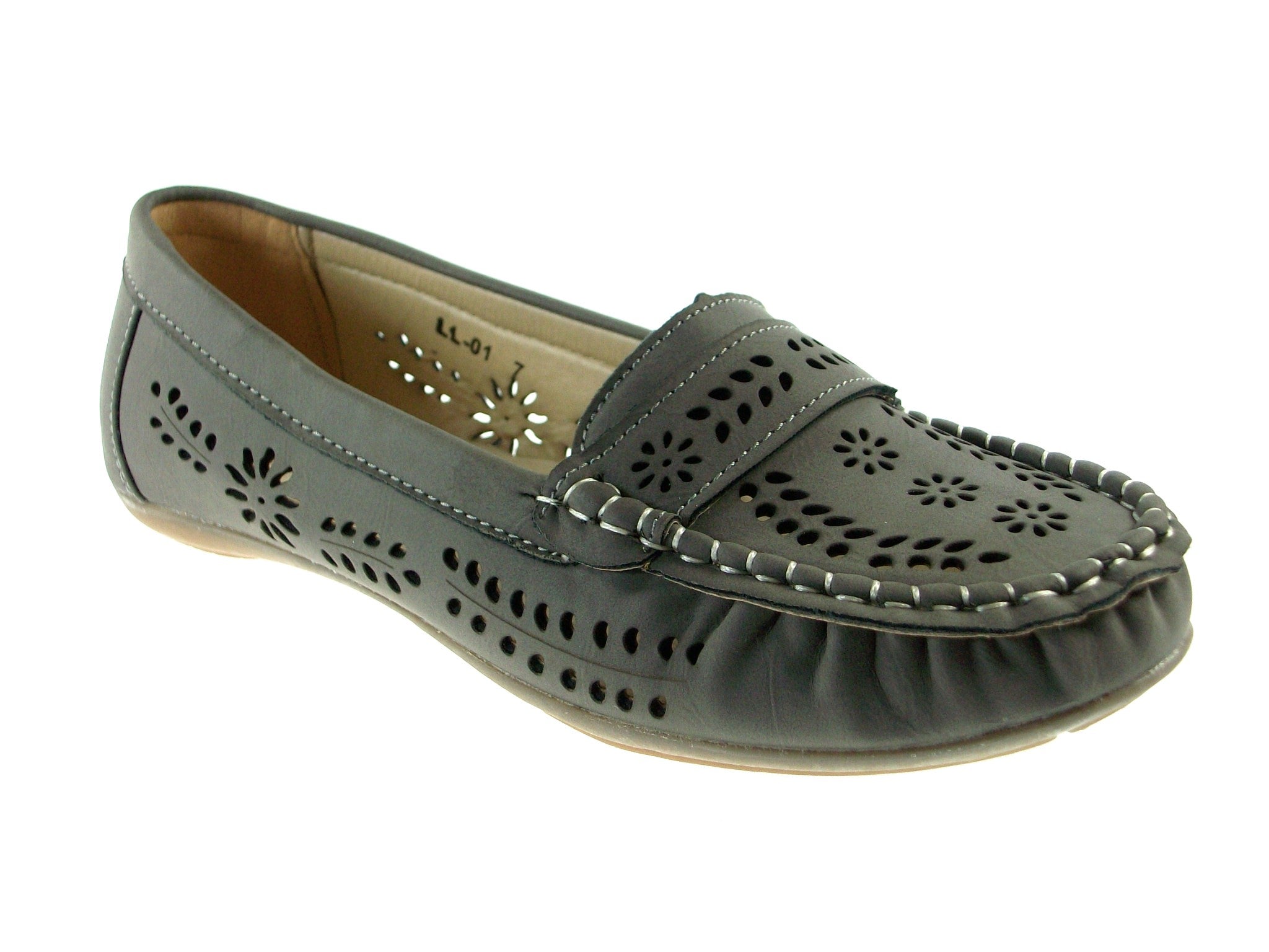 Women s LL 01 Laser Cut Slip On Moccasin Flat Shoes
