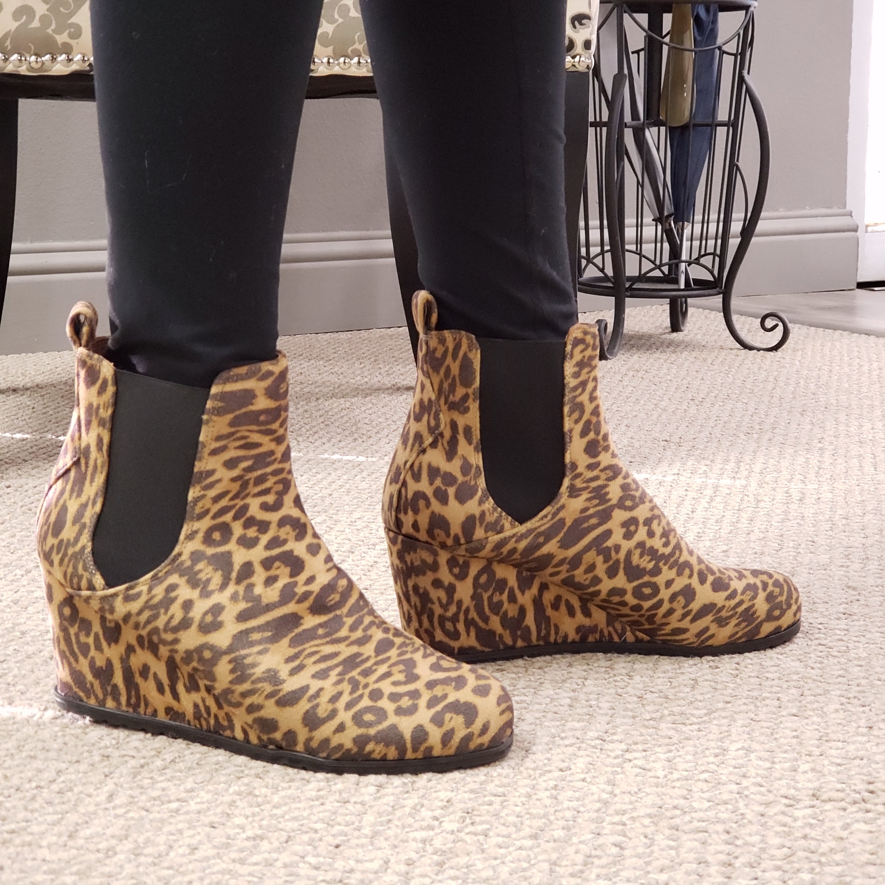 Women's Gina Wedge Heel Pull On Ankle Chelsea Bootie Round Toe Dress Boots 10 / Leopard Women's Gina Wedge Heel Pull On Ankle Chelsea Bootie Round Toe Dress Boots 10 / Leopard