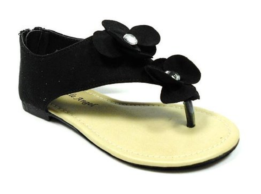 Girls Little Angel Double Floral Suedette Sandals Jessie-704 Black - Jazame, Inc.