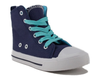 Girls Pinky Lace Up Canvas High Top Sneakers Poppy-01 Navy - Jazame, Inc.
