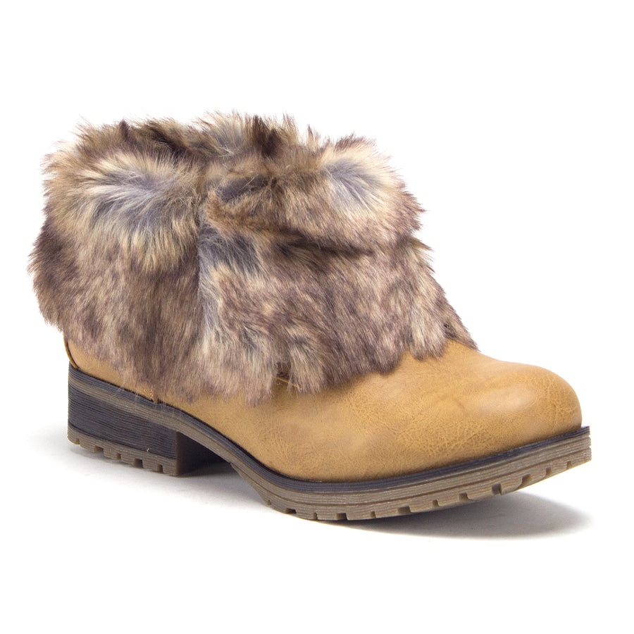 Women's Wynne-08 Ankle Bootie Fold Down Fur Combat Winter Chukka Boots - Jazame, Inc.