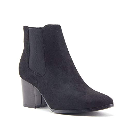 Women's Ankle High Tall Pointed Toe Chunky Block Heel Chelsea Dress Boots
