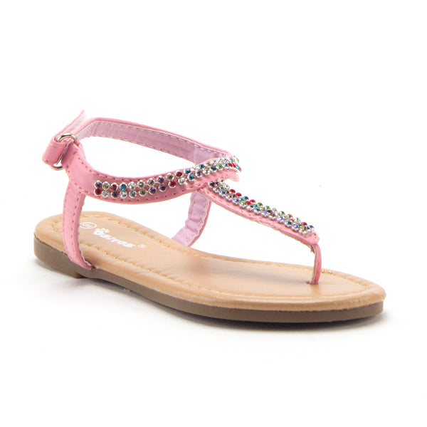 Girls 2710 Rhinestone Rainbow Crystals T-Strap Fashion Sandals Available for Toddlers - Jazame, Inc.