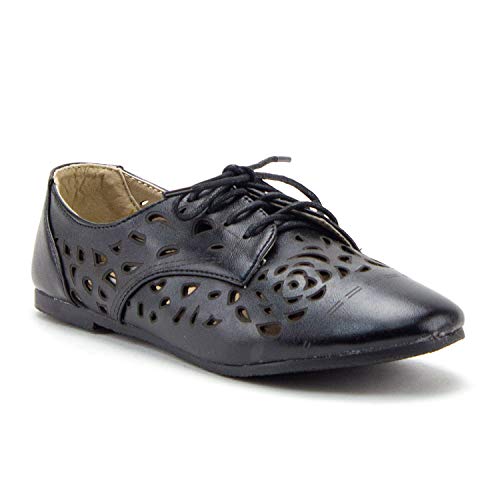 Women's Stacy-25 Lace Up Perforated Oxfords Laser Cut Designer Dress Shoes Black / 6 M US Women's Stacy-25 Lace Up Perforated Oxfords Laser Cut Designer Dress Shoes Black / 6 M US